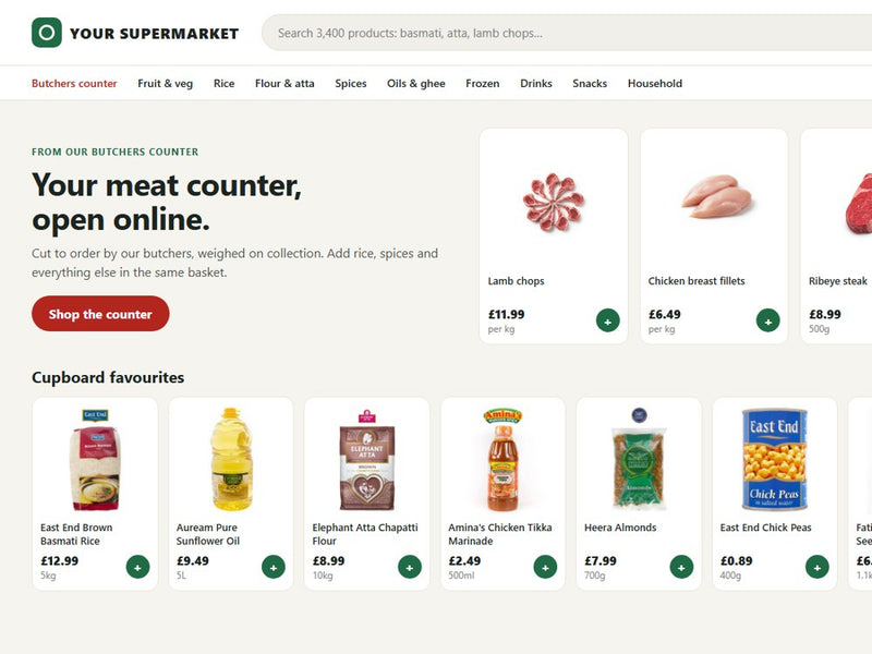 Supermarket site header with search and aisles