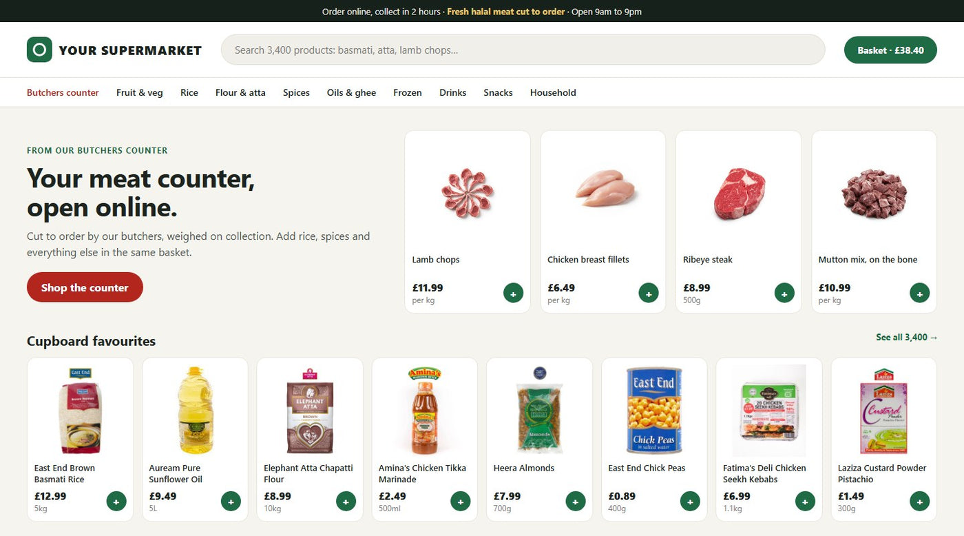 A website we built for supermarkets: the ordering page on a laptop