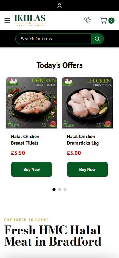 Halal butcher website by Veritas UI, shown on a phone