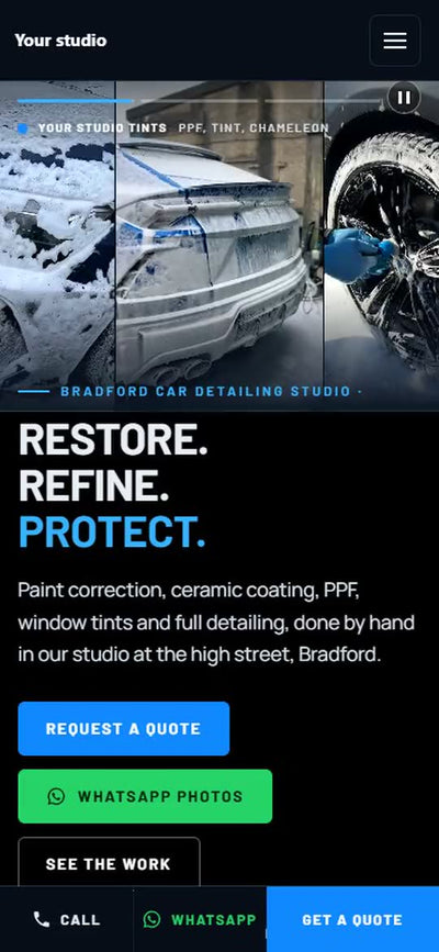 Car styling website by Veritas UI, shown on a phone