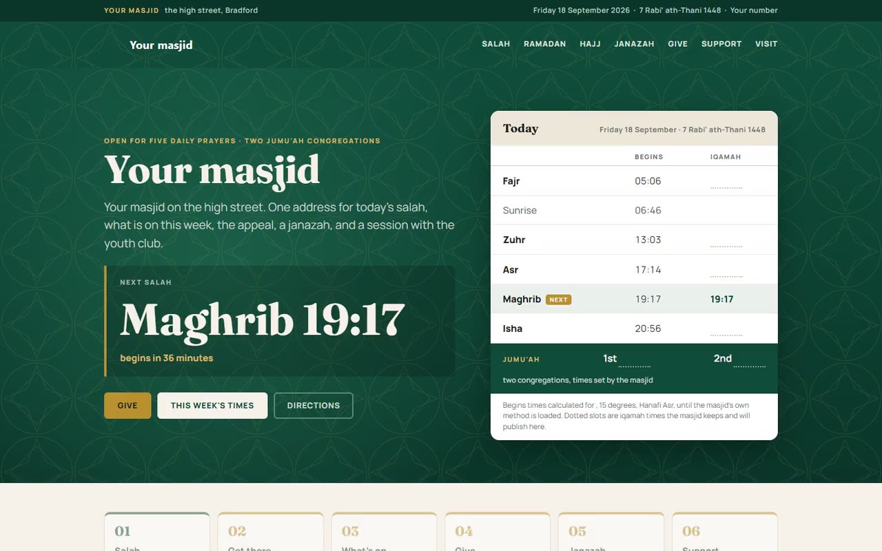Mosque website by Veritas UI, on a laptop