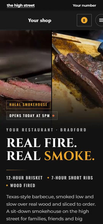 Restaurant website by Veritas UI, shown on a phone