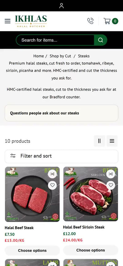 A website we built for butchers, on a phone