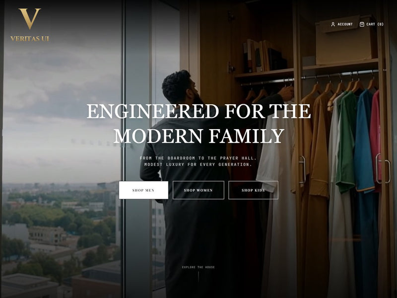 Modest family fashion online store homepage, built by Veritas UI