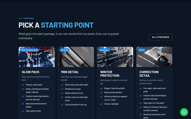Car detailing and tint studio website built by Veritas UI, a section on desktop