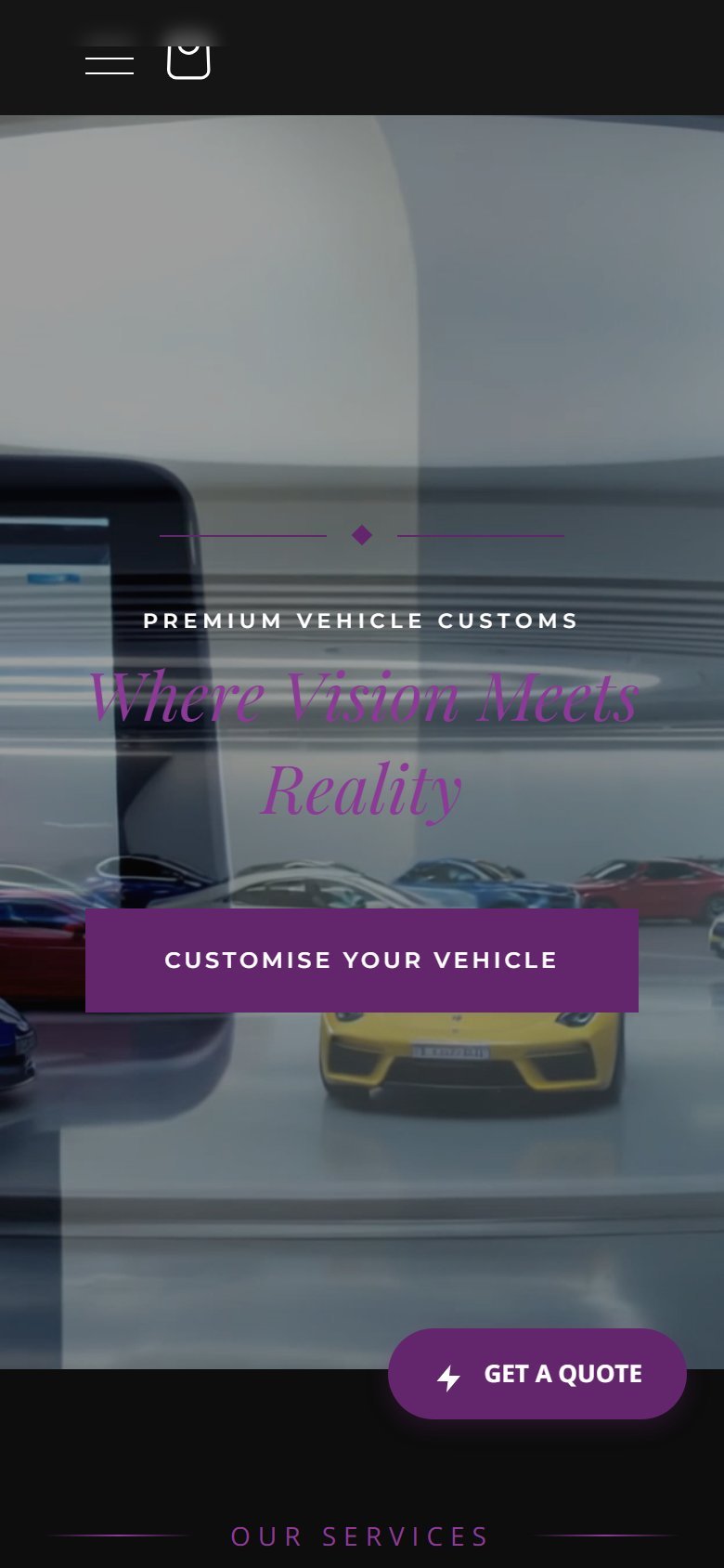 Car styling shop website built by Veritas UI, on a phone