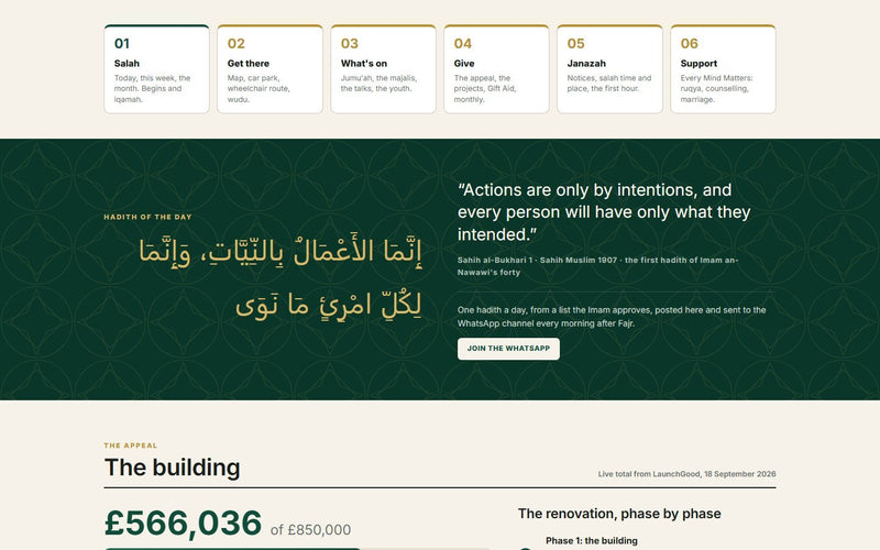 Mosque website built by Veritas UI, a section on desktop