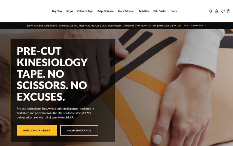 Kinesiology sports tape online store built by Veritas UI, homepage on desktop