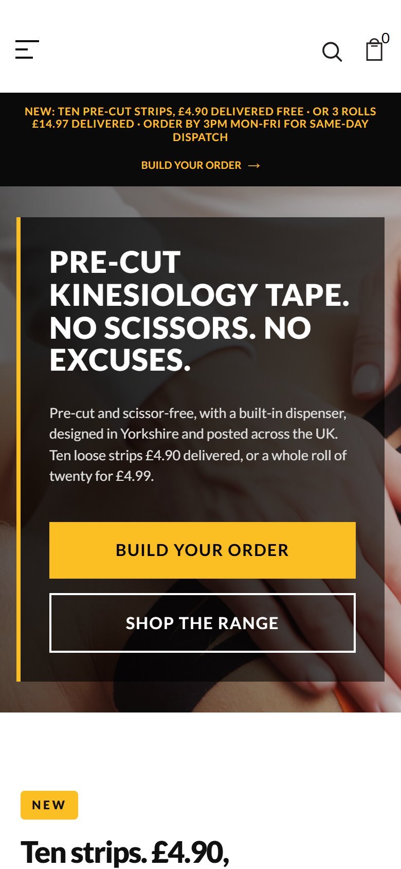 Kinesiology sports tape online store built by Veritas UI, on a phone