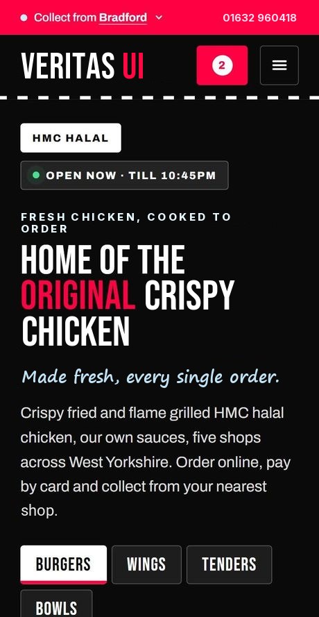 Chicken shop group ordering website template by Veritas UI on a phone