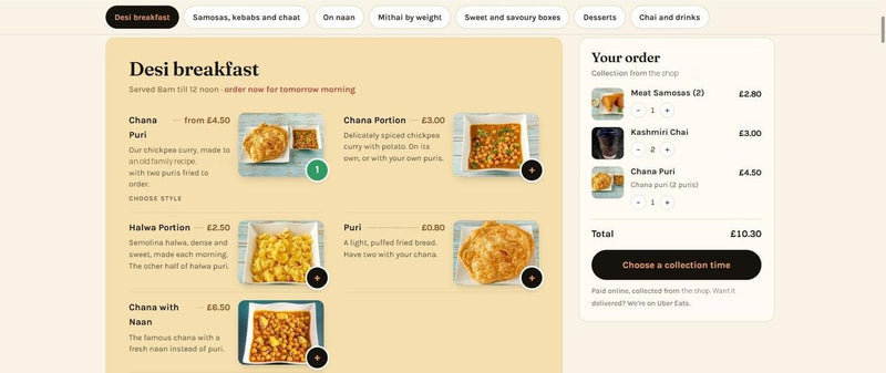 Indian sweet shop website template by Veritas UI, online ordering page with menu and basket