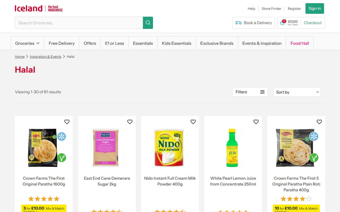Iceland halal food page online, as a shopper sees it