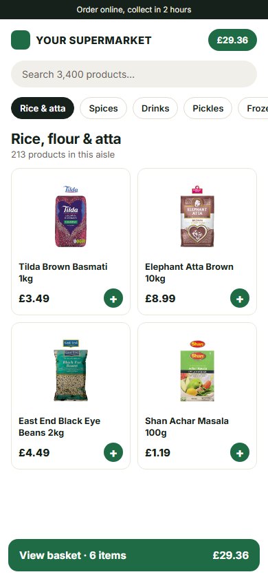 Example halal supermarket website on a phone