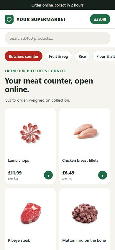 A website we built for supermarkets, on a phone