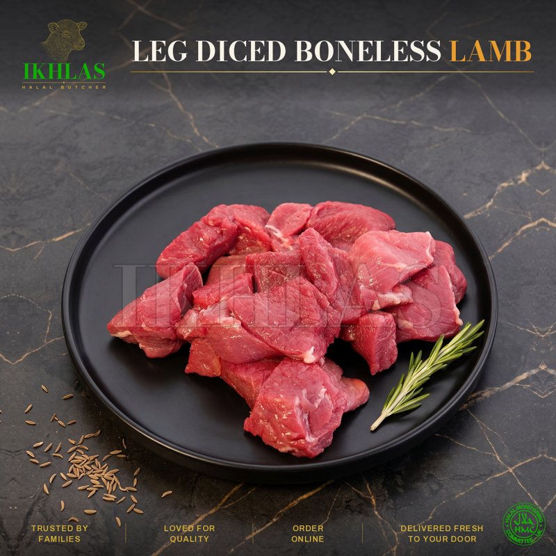 Lamb leg, diced