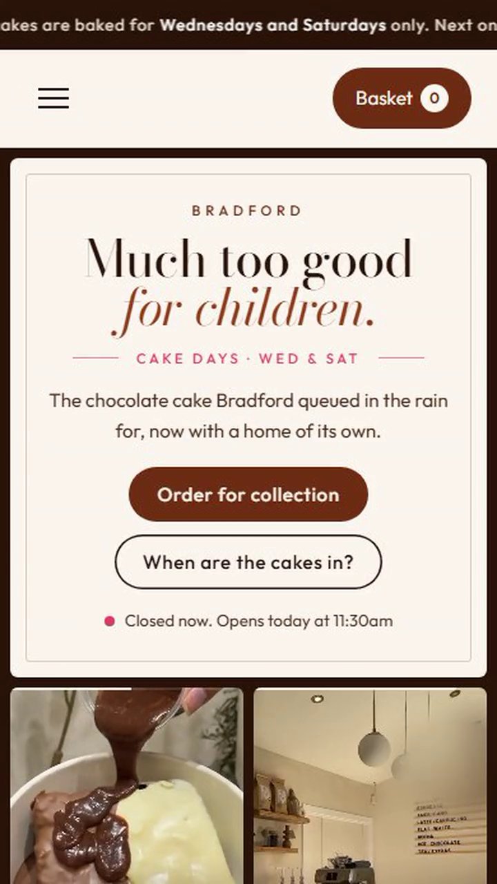 Cake boutique, a website Veritas UI built, on a phone