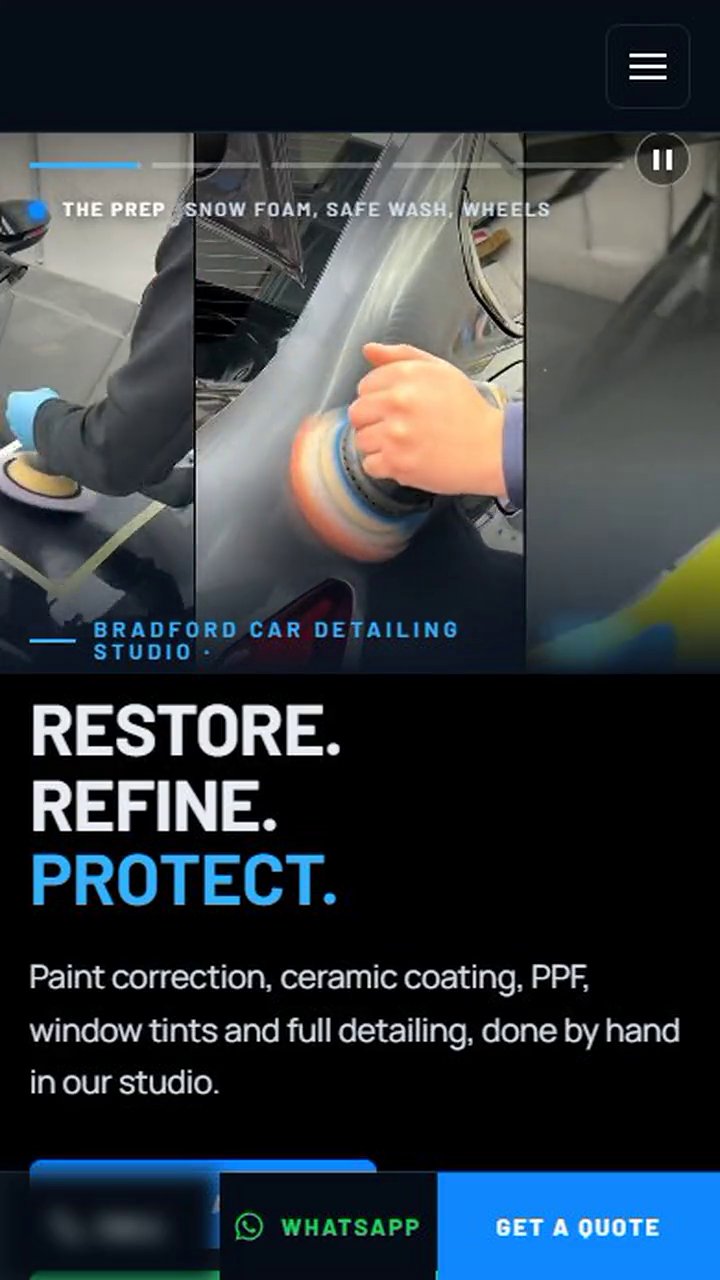 Car detailing studio, a website Veritas UI built, on a phone
