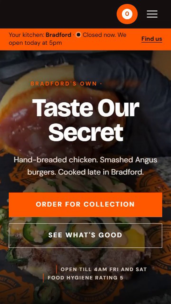 A takeaway menu on a phone, with dish photos and prices