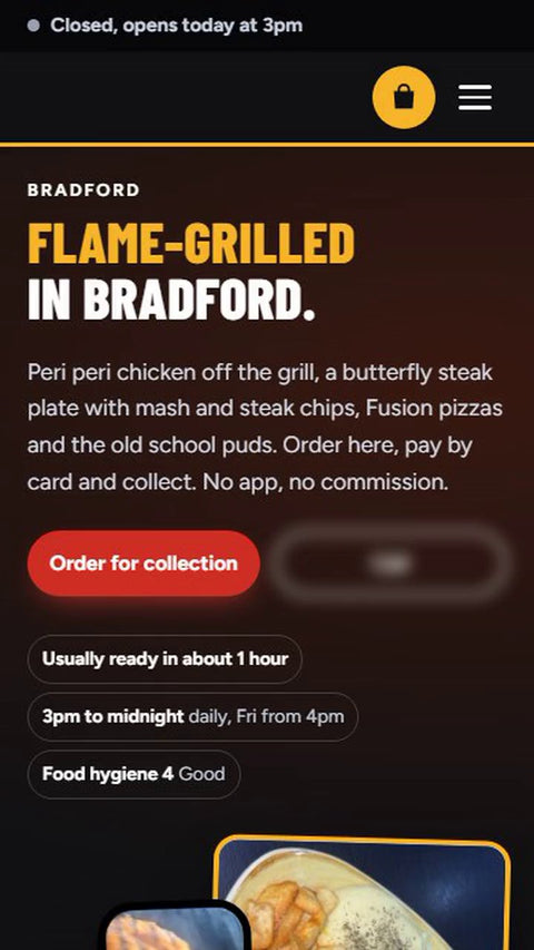 Peri grill ordering site, a website Veritas UI built, on a phone