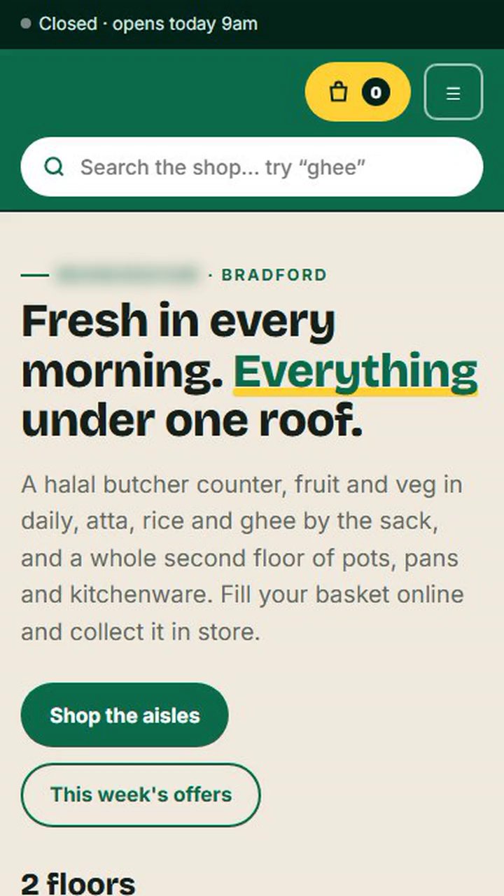 A shop website we built, on a phone