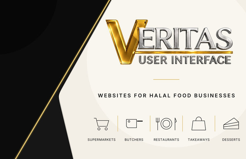 Front of Adam Aziz's Veritas UI card: websites for halal food businesses