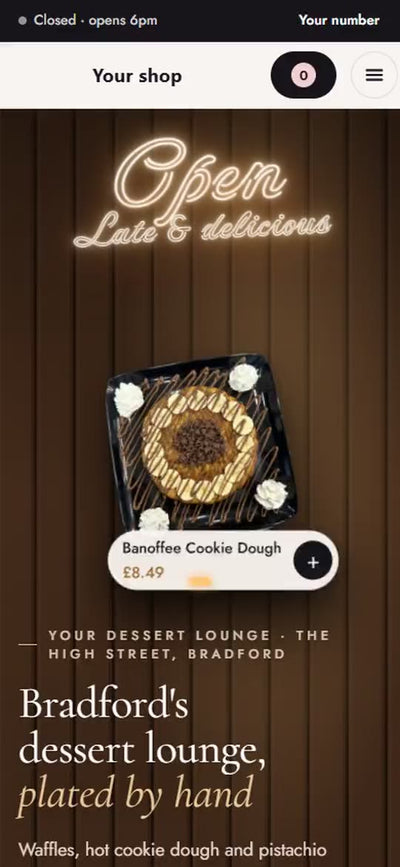 Dessert shop website by Veritas UI, shown on a phone