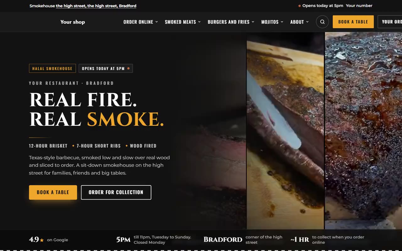 Restaurant website by Veritas UI, on a laptop