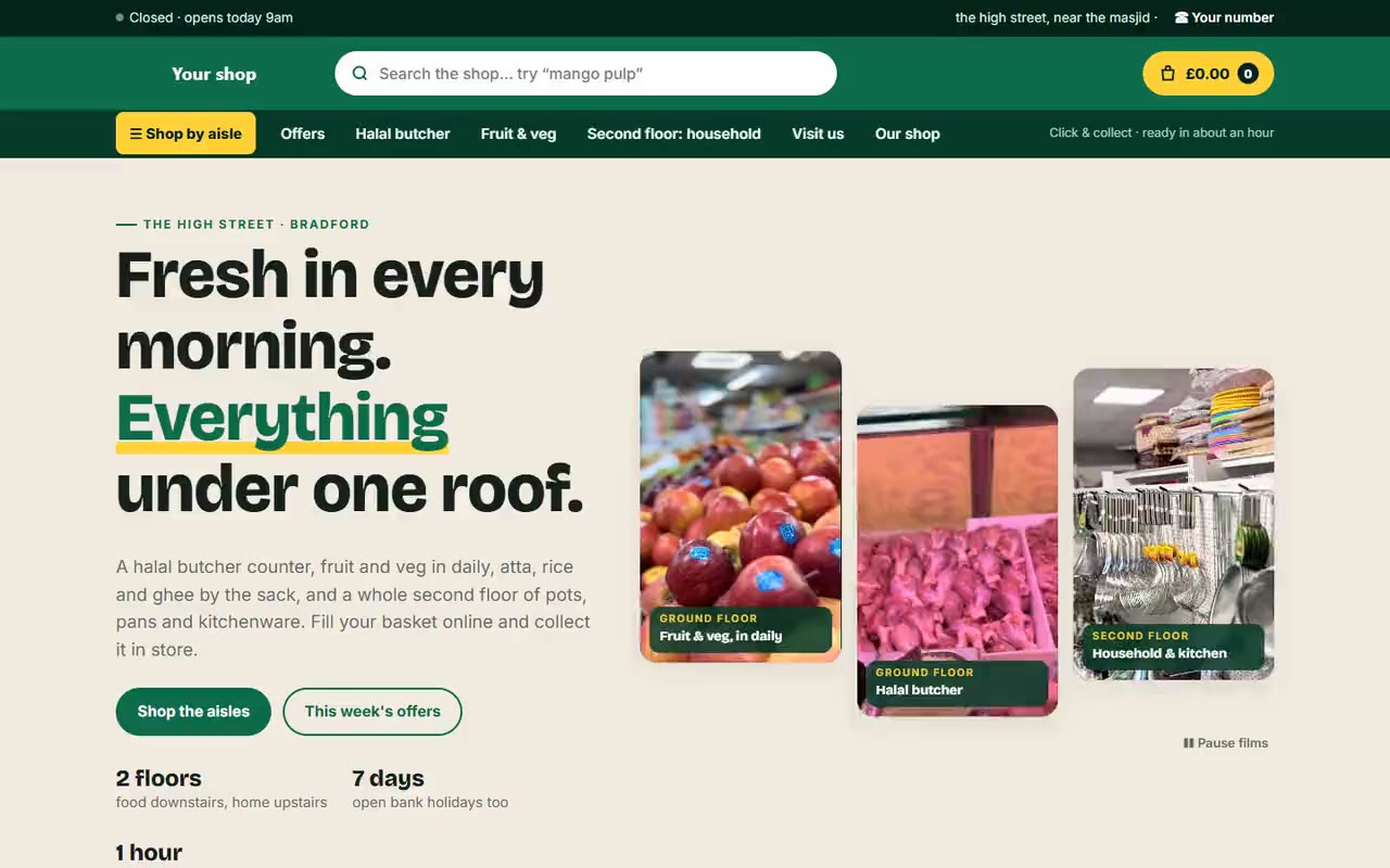 Halal supermarket website by Veritas UI, on a laptop