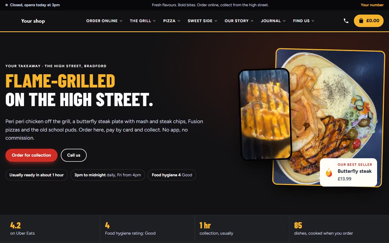 Takeaway website by Veritas UI, on a laptop