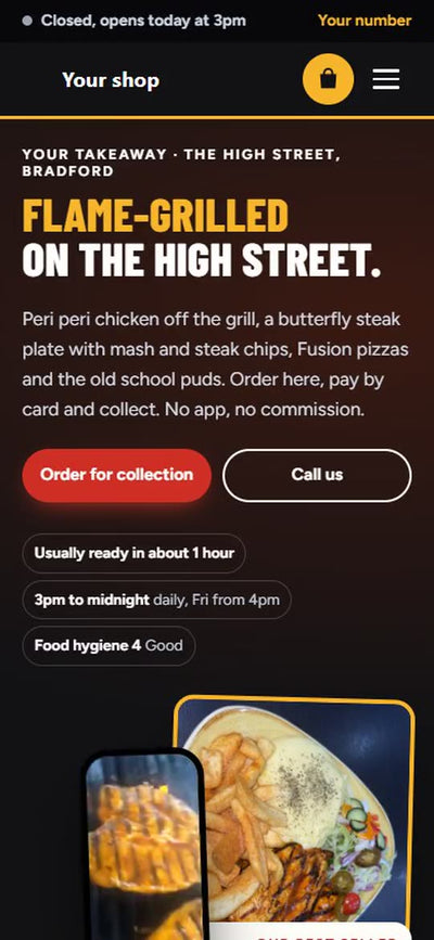 Takeaway website by Veritas UI, shown on a phone