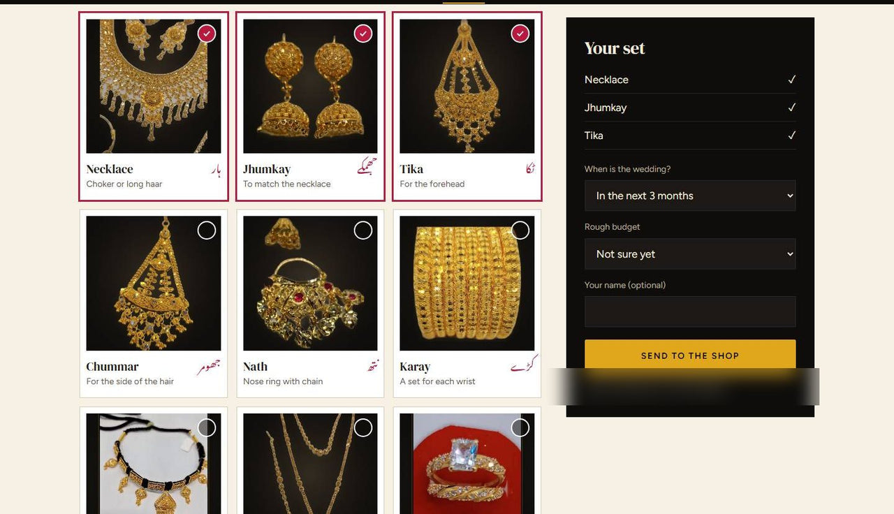 Bridal set builder on a jewellers website