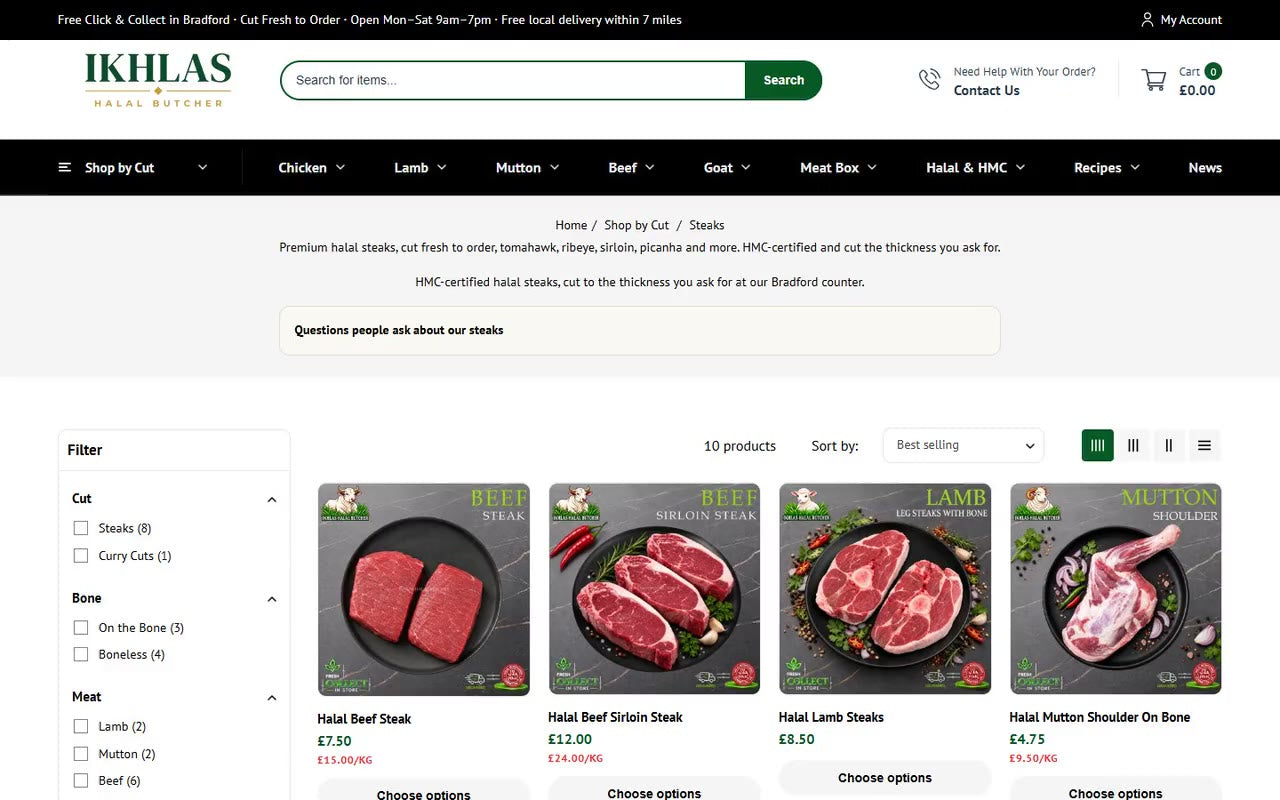 A website we built for butchers: the ordering page on a laptop
