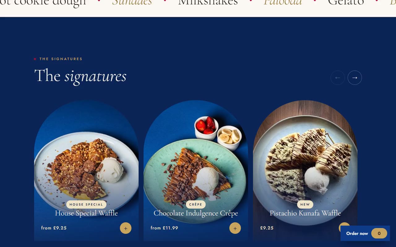 A website we built for desserts & cakes: the ordering page on a laptop