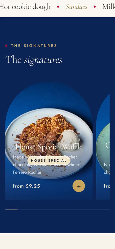 A website we built for desserts & cakes, on a phone