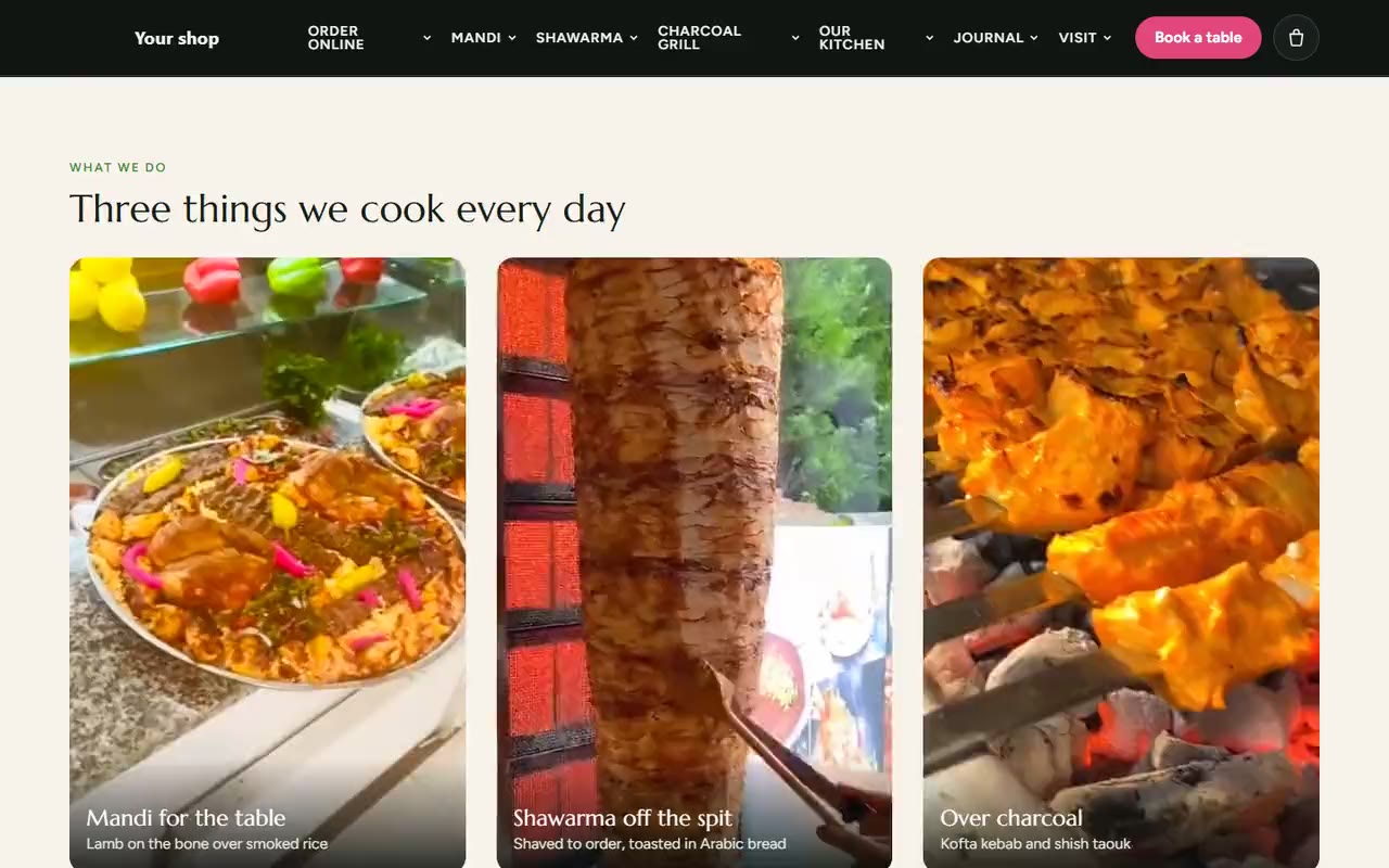A website we built for restaurants: the ordering page on a laptop