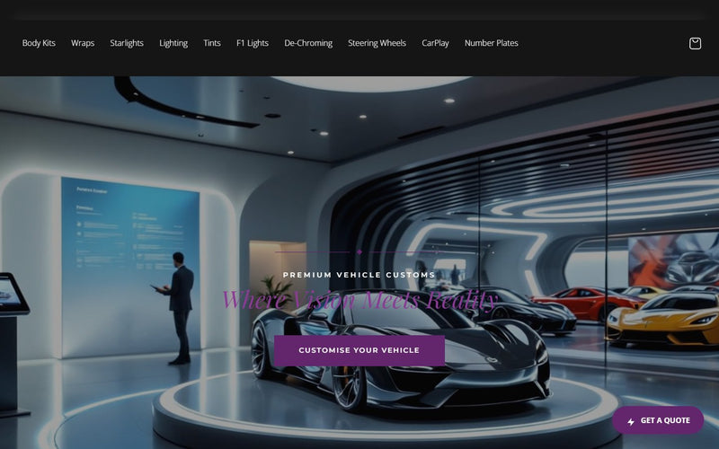 Car styling shop website built by Veritas UI, homepage on desktop