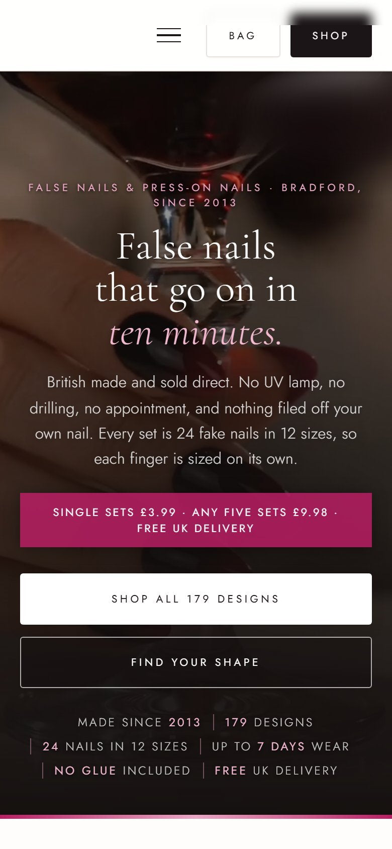 Press-on nail art online store built by Veritas UI, on a phone