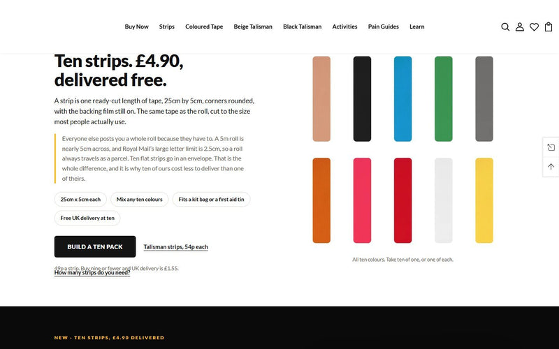 Kinesiology sports tape online store built by Veritas UI, a section on desktop