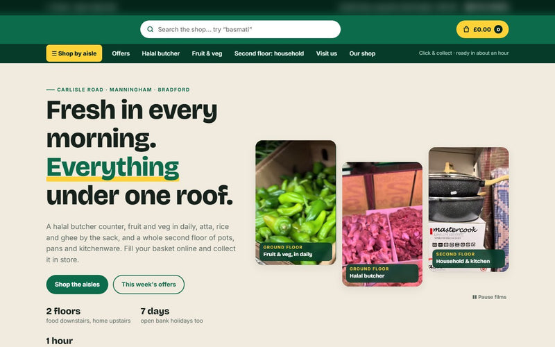 Halal supermarket website built by Veritas UI, homepage on desktop
