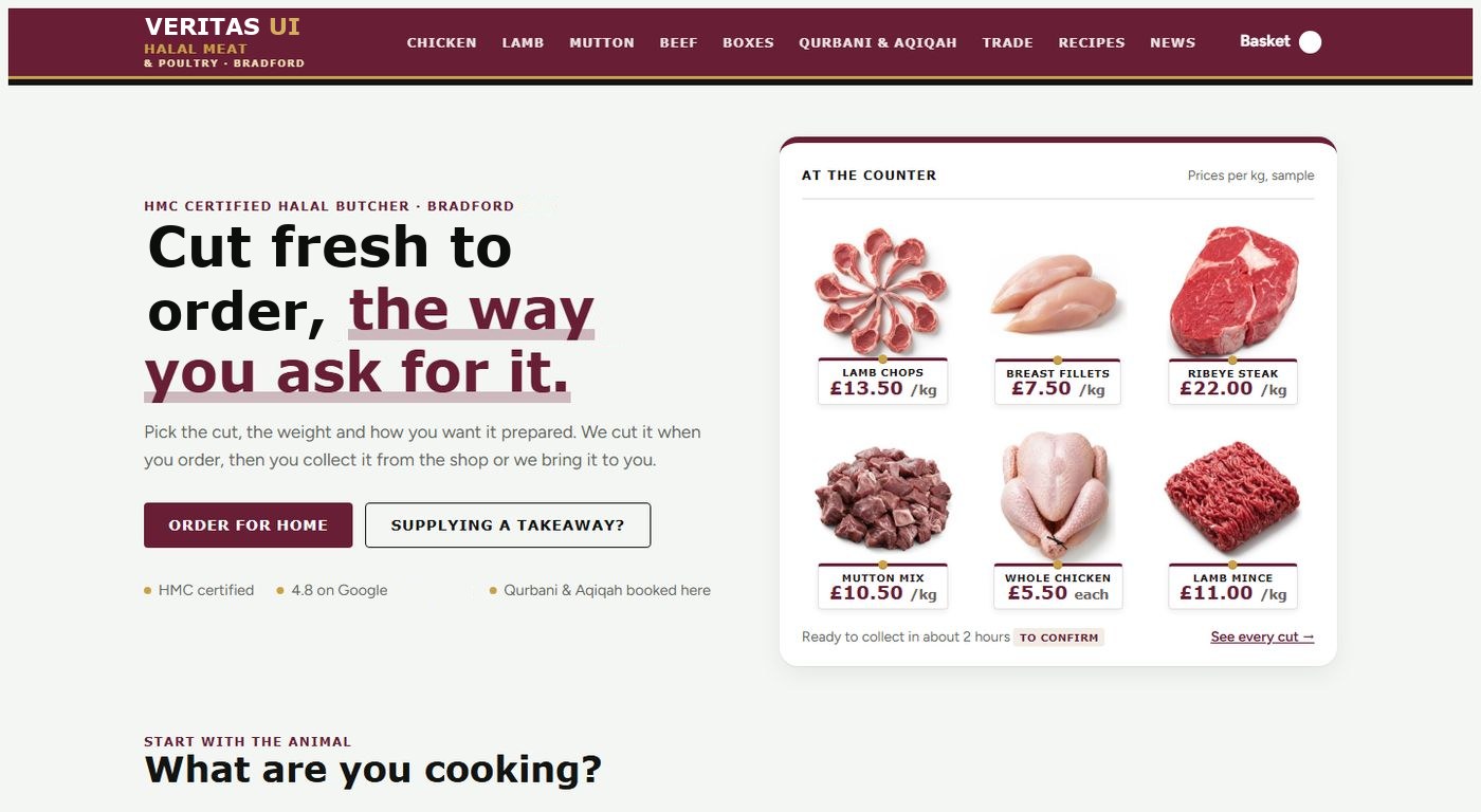 Butcher template website, homepage on a laptop