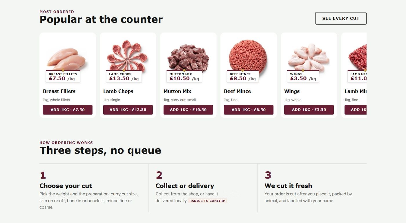 Butcher template website, ordering page