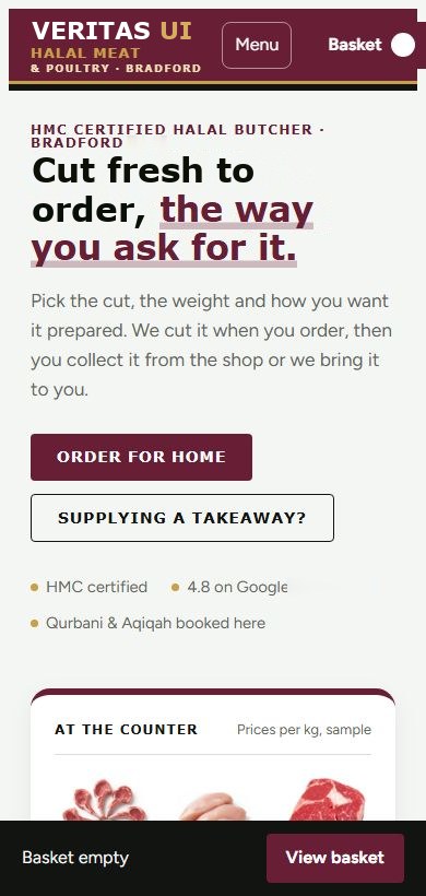 Butcher template website on a phone