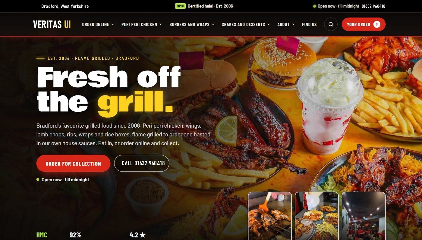 Flame grill template website, homepage on a laptop