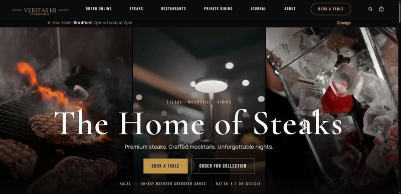 Steakhouse ordering website template by Veritas UI, homepage on desktop