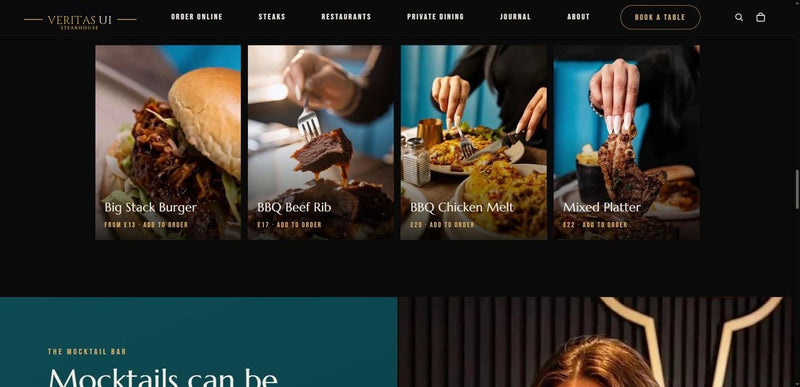 Steakhouse website template by Veritas UI, online ordering page with menu and basket