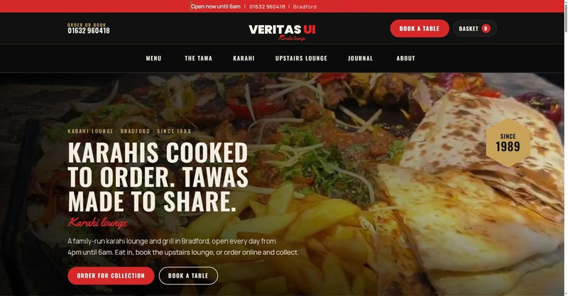 Karahi lounge ordering website template by Veritas UI, homepage on desktop
