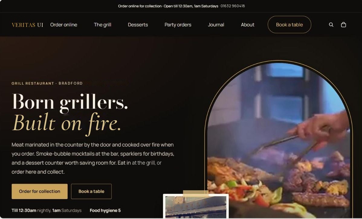 Grill house template website, homepage on a laptop