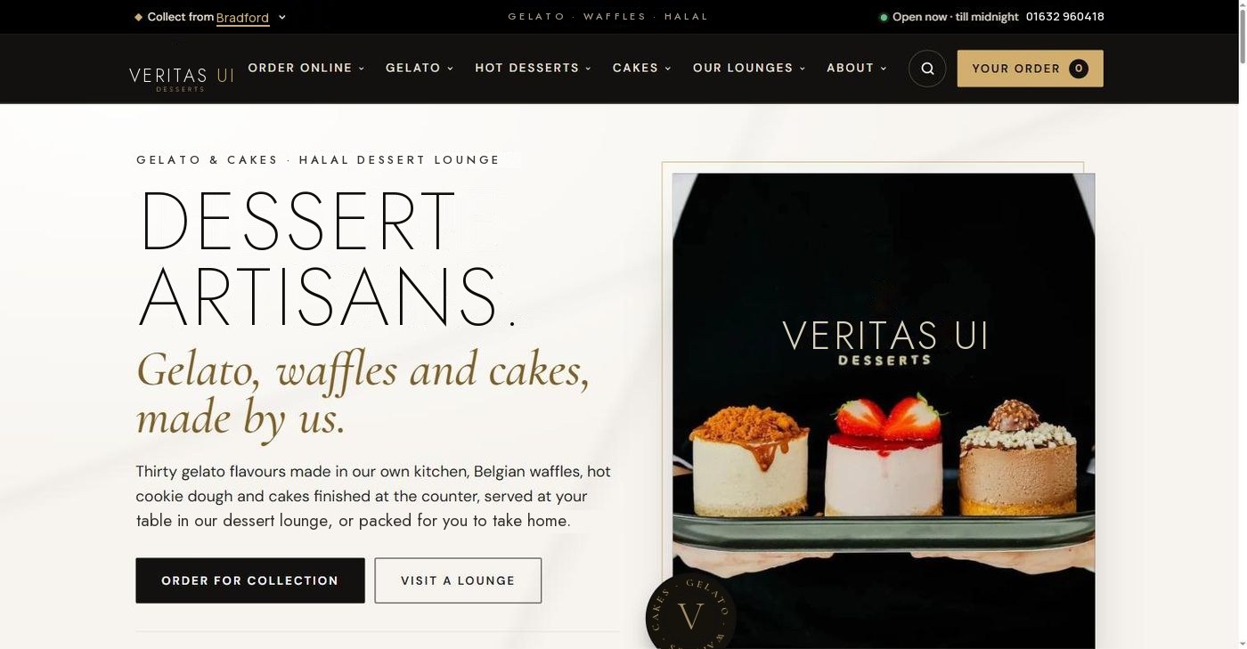 Dessert lounge group template website, homepage on a laptop