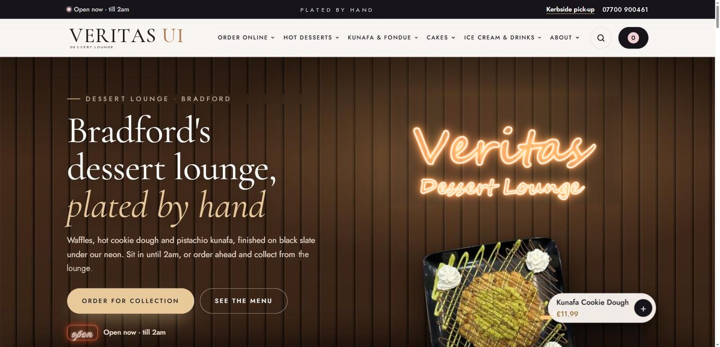 Dessert diner template website, homepage on a laptop