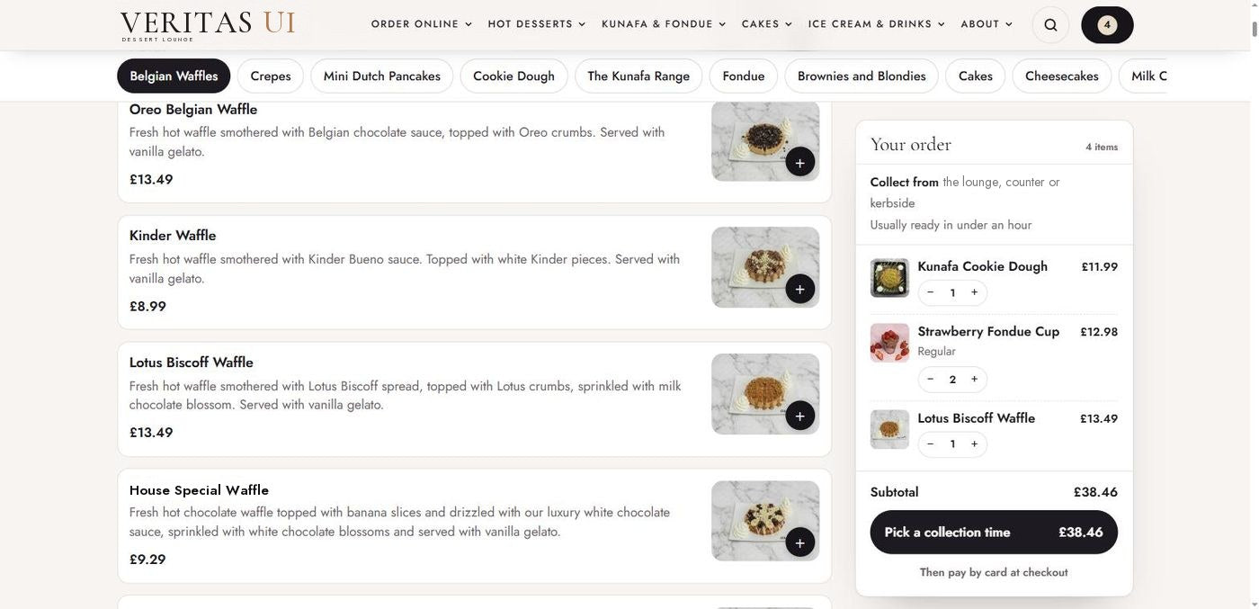 Dessert diner template website, ordering page